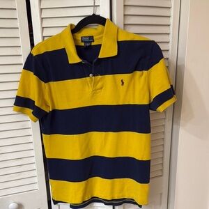 Polo by Ralph Lauren Men's Yellow and Navy Striped Shirt